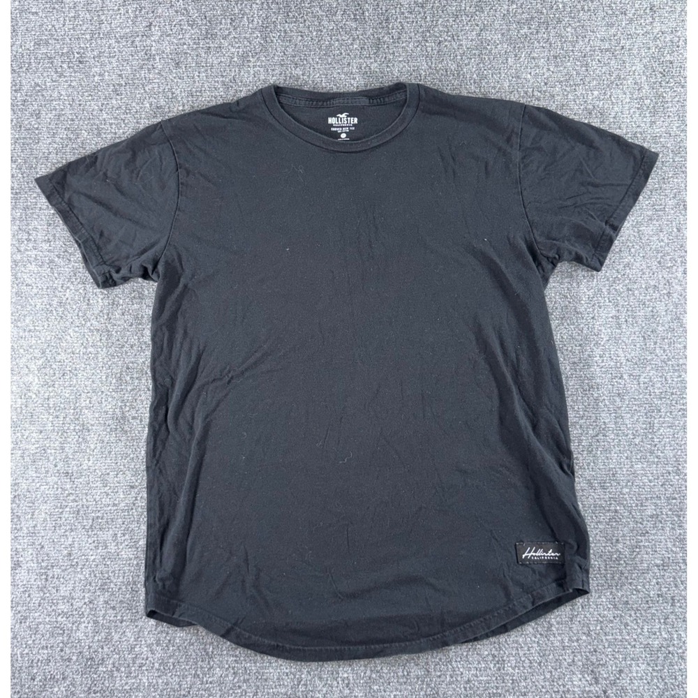 Hollister Mens Curved Hem Tee Black Short Sleeve Cotton Crew Neck T-Shirt Size M